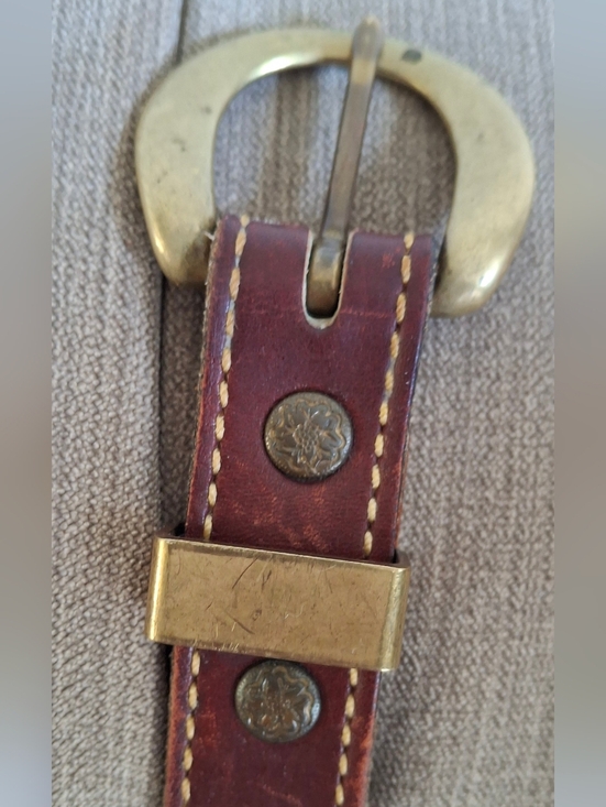 Holland  Vintage 90\' Rare Burgundy Leather Belt, Size 32, Rustic Brass Buckle. main image 8